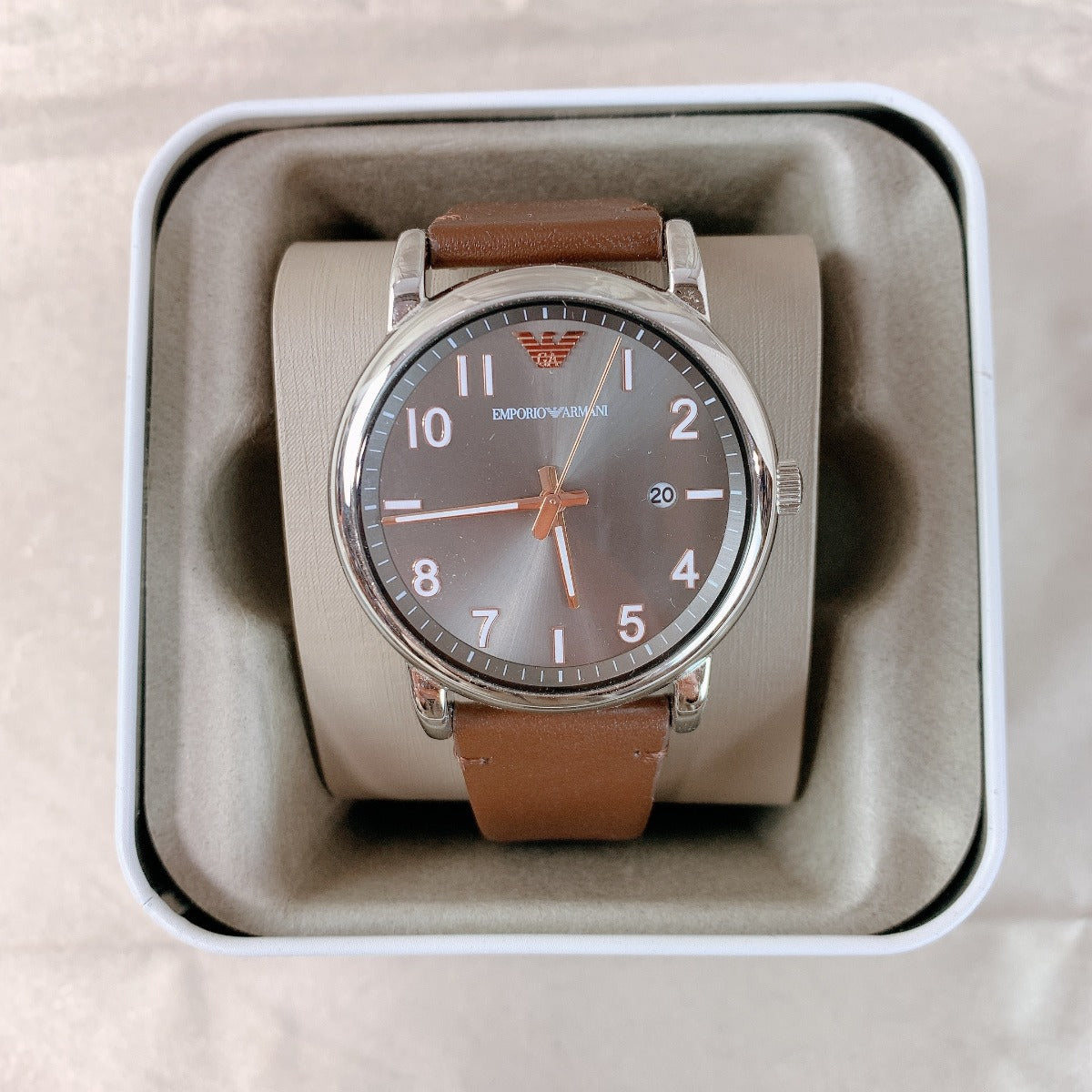 Emporio Armani AR11175 Men's Three-Hand Date Brown Leather Watch Emporio Armani AR11175 Men's Three-Hand Date Brown Leather Watch